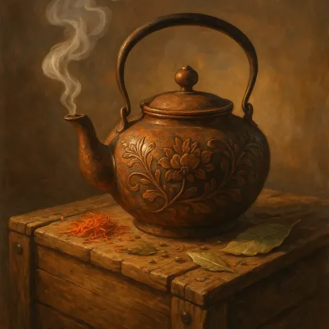 Captivating Depiction of a Whimsical Cast-iron Teapot Perched