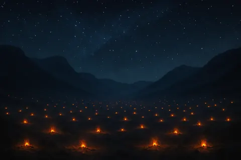 Multitude of Distant Campfires Flicker Like Scattered Embers