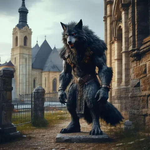 Werewolf Prowling Saint Elizabeth Church in Lviv
