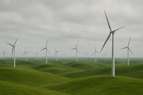 Many Distant Wind Turbines Stand Like Silent Sentinels