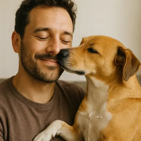 Dog Is Softly Pressing its Nose Against its Owner’s Face