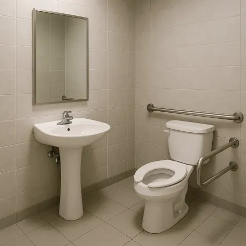 Bathroom Containing a Toilet with Stainless Steel Grab Bars