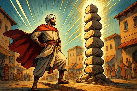 Heroically Posed Middle Eastern Figure on a Narrow Sandbar Calmly