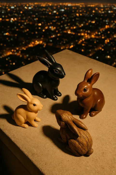 Captivating Radial Balance Is Formed by Four Unique Wood Rabbits