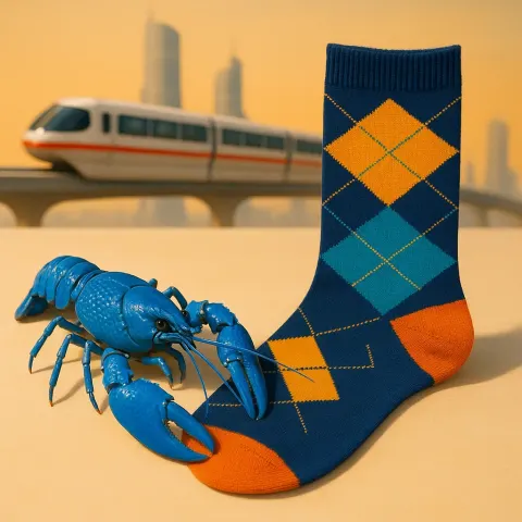 Two Disparate Items—a Vibrant Electric Blue Crayfish