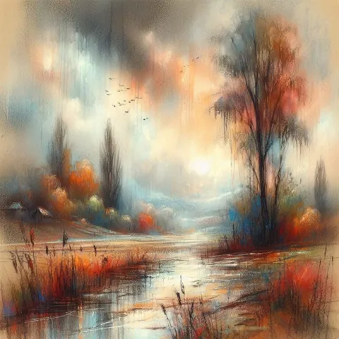 Watercolor Landscape Capturing Autumn Rain