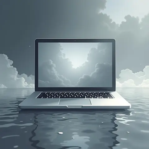 Blank Keyboard Laptop Adrift in Surreal Monochrome