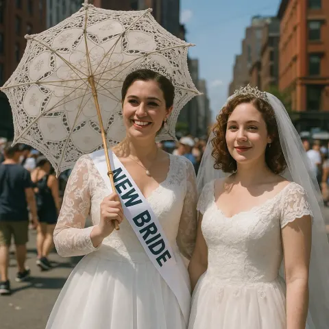Two People Dressed as Brides