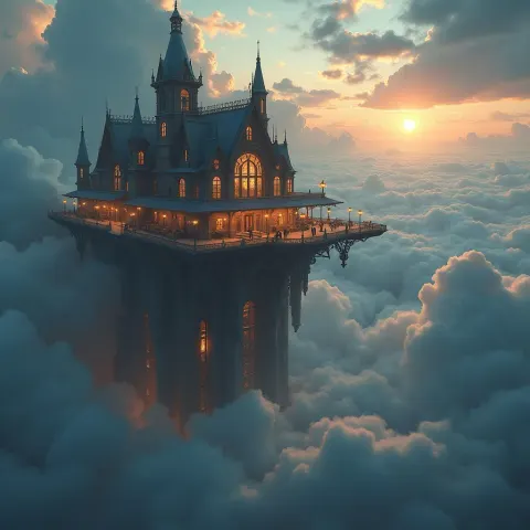 Grand Cafe Perched Among Cinematic Clouds