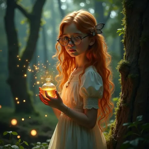 Ethereal Ginger Girl With a Glowing Elixir Vial