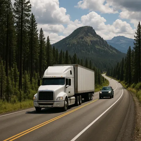 Bustling Section of Highway Features a White Semi-truck