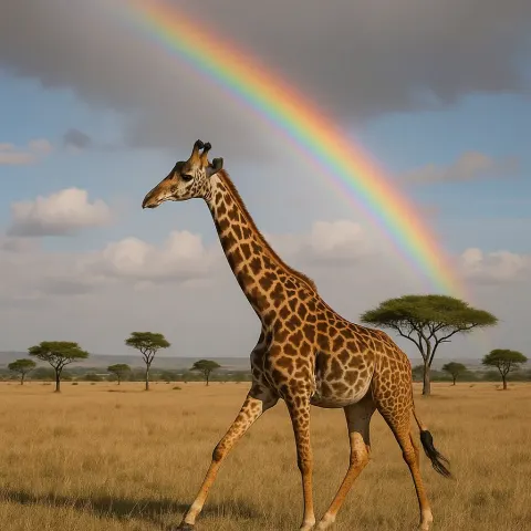 Giraffe Walks Across an Open Savanna with Scattered Trees