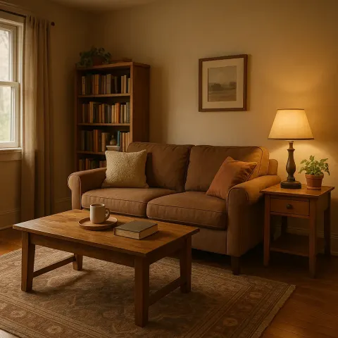 Cozy Living Room with a Brown Couch
