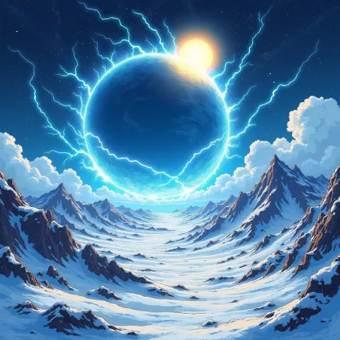 Electric Manga Planet Beneath a Blazing Golden Sun