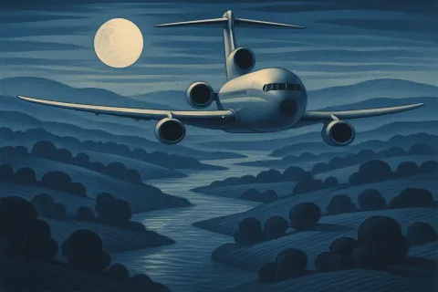 Tri-jet Airliner with Oval Intakes and Elliptical Wings Glides Centrally