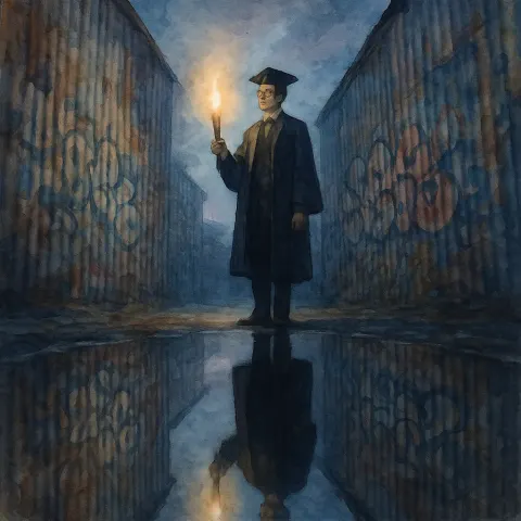 Solitary Lover Figure Clad in Early 20th-century Academic Attire