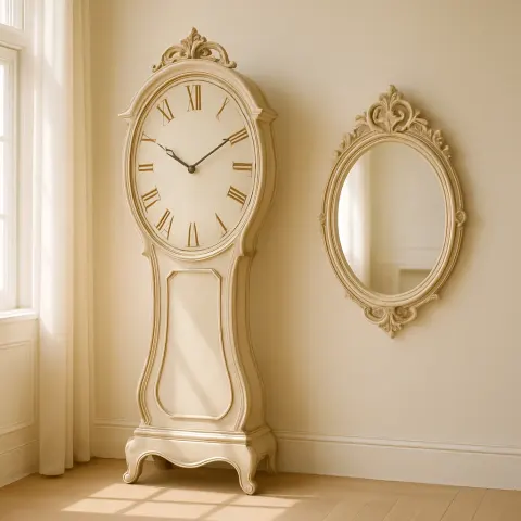 Majestic Vintage Clock with an Elongated Oval-shaped Face and Gold