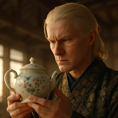 Infamous Male Figure—his Platinum Blonde Hair Catching the Cool Three-quarter