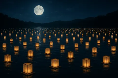 Vast Flotilla of Countless Tiny Paper Lanterns Drifts