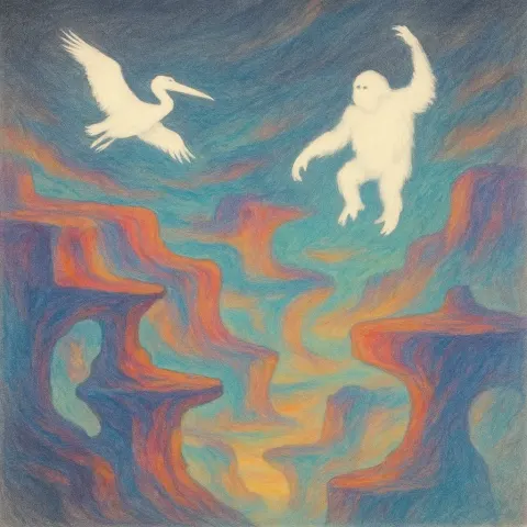 Subtractive Drawing Erasures Reveal a Brightly Silhouetted Pelican and Orangutan