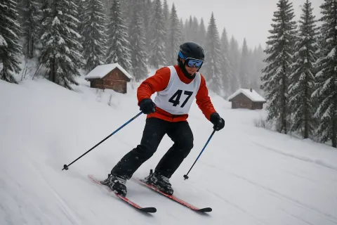 Skier Wearing a Numbered Bib