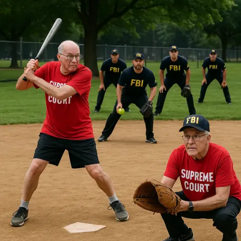Supreme Court Justices Participate in a Softball Game