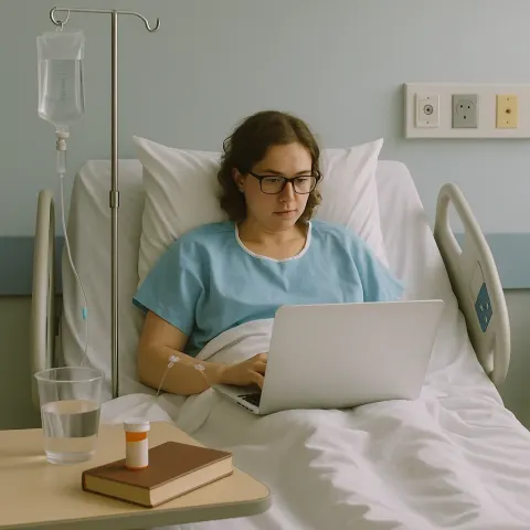 Person Is Lying in a Hospital Bed Using a Laptop