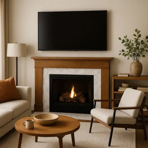 Cozy Living Room Corner Featuring a Black Flat-screen TV