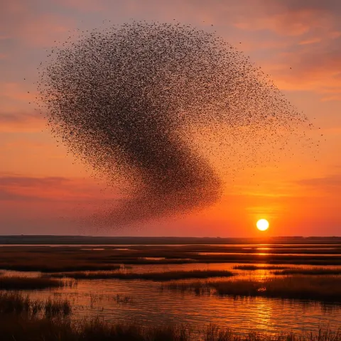 Immense Flock of Countless Tiny Birds Wheels