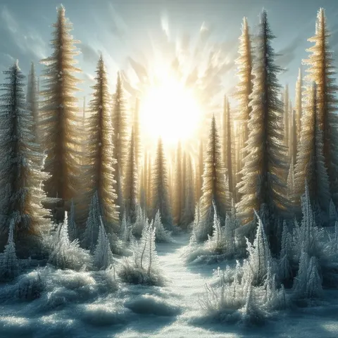 Frozen Sun Over Exaggerated Claymation Forest
