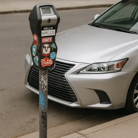 Parking Meter Pole with Stickers and Graffiti