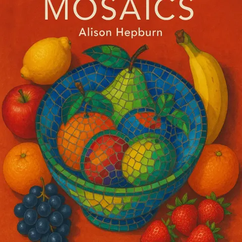 Colorful Mosaic Fruit Bowl Surrounded by Fresh Fruits