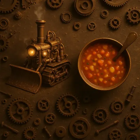 Centered Steampunk Snowplow and Soup Bowl