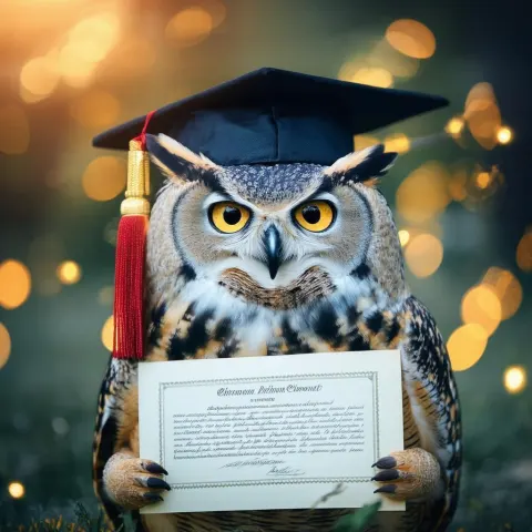 Horned Owl Graduate Posing With Diploma