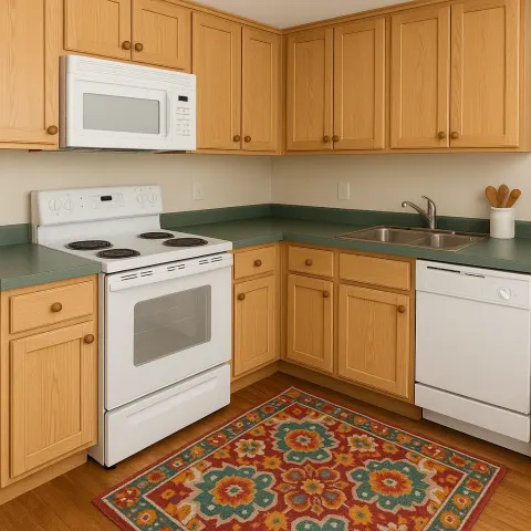 Small Kitchen with Light Wooden Cabinets