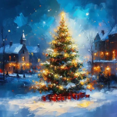 Impressionist Christmas Tree Aglow With Festive Lights