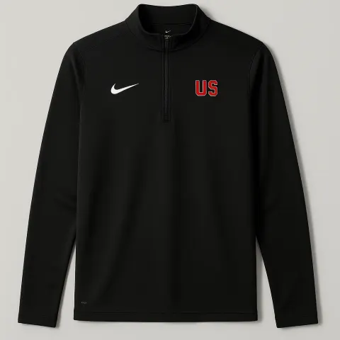 Black Long-sleeve Zip-neck Sports Pullover with Embroidered Logos