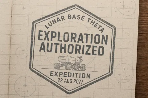 Detailed Notebook Page for [Lunar Base Theta], Featuring a Stamped