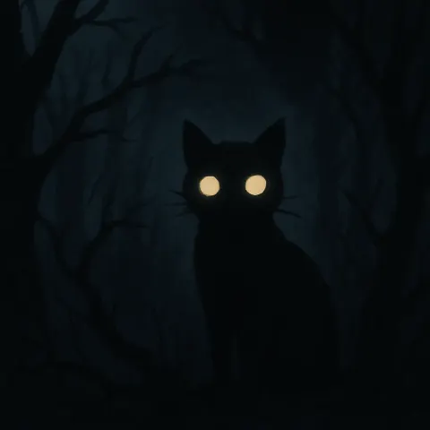 Ominous Animated Scene Featuring a Cat with Luminous Eyes