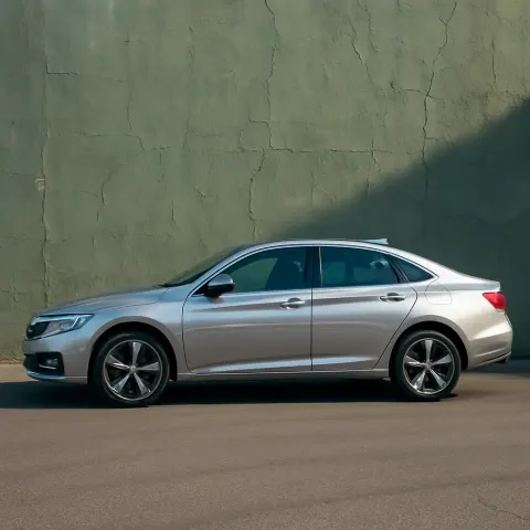 Sleek Silver Vehicle Sits Stationary on a Polished Asphalt Ground