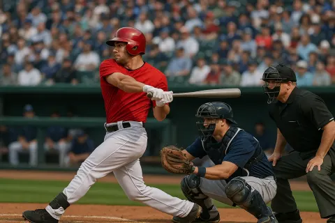 Baseball Player in a Red Jersey Swings a Bat