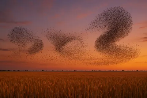 Vast Flock of Thousands of Starlings Forms Dynamic