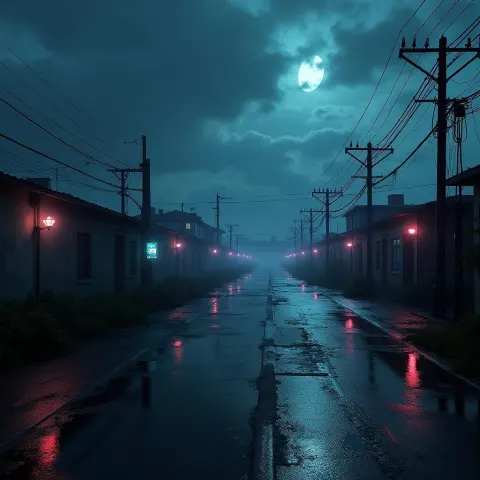 Corrupted Countryside Under Eerie Neon Night