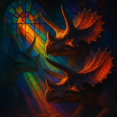Dramatic Pattern of Three Varied Triceratops