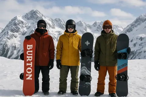 Three People in Winter Gear Standing on Snow