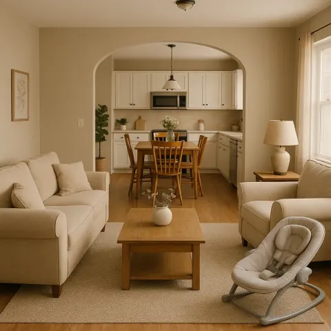 Cozy Living Room with Beige Furniture