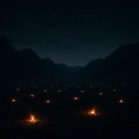 Many Distant Campfires Twinkle Like Fallen Stars