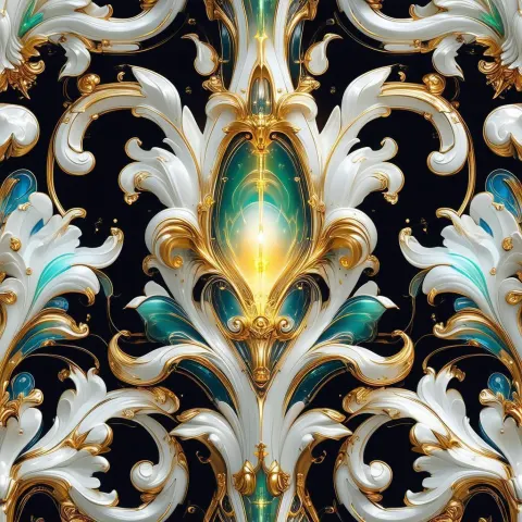 Seamless Steampunk Rococo Pattern in Manga Style