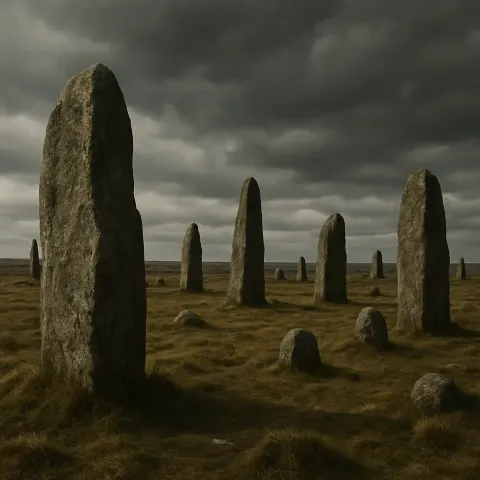 Many Weathered Stone Monoliths Stand in a Scattered Arrangement