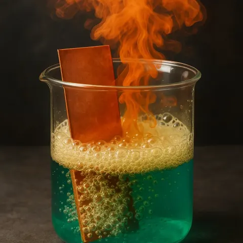Sheet of Copper Submerged in Nitric Acid Produces Frothy Bubbles